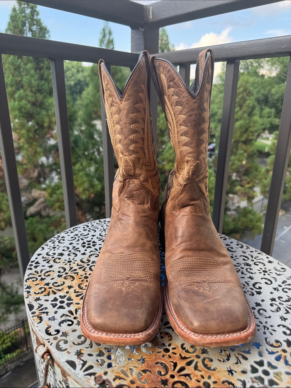 J.B. Dillon Chestnut Brown Western Stitch-Detail Cowboy Boots